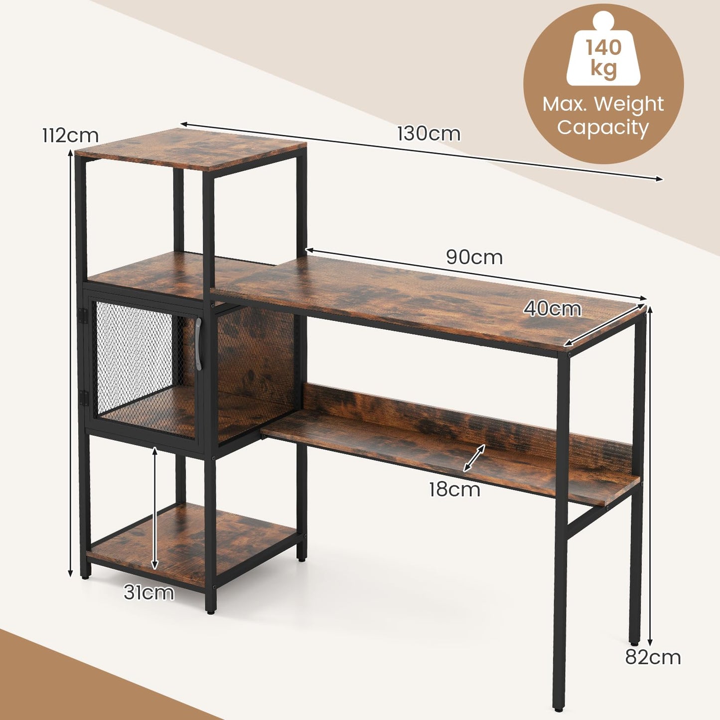 Computer Desk, 2-in-1 Workstation PC Laptop Table with Storage Bookshelf