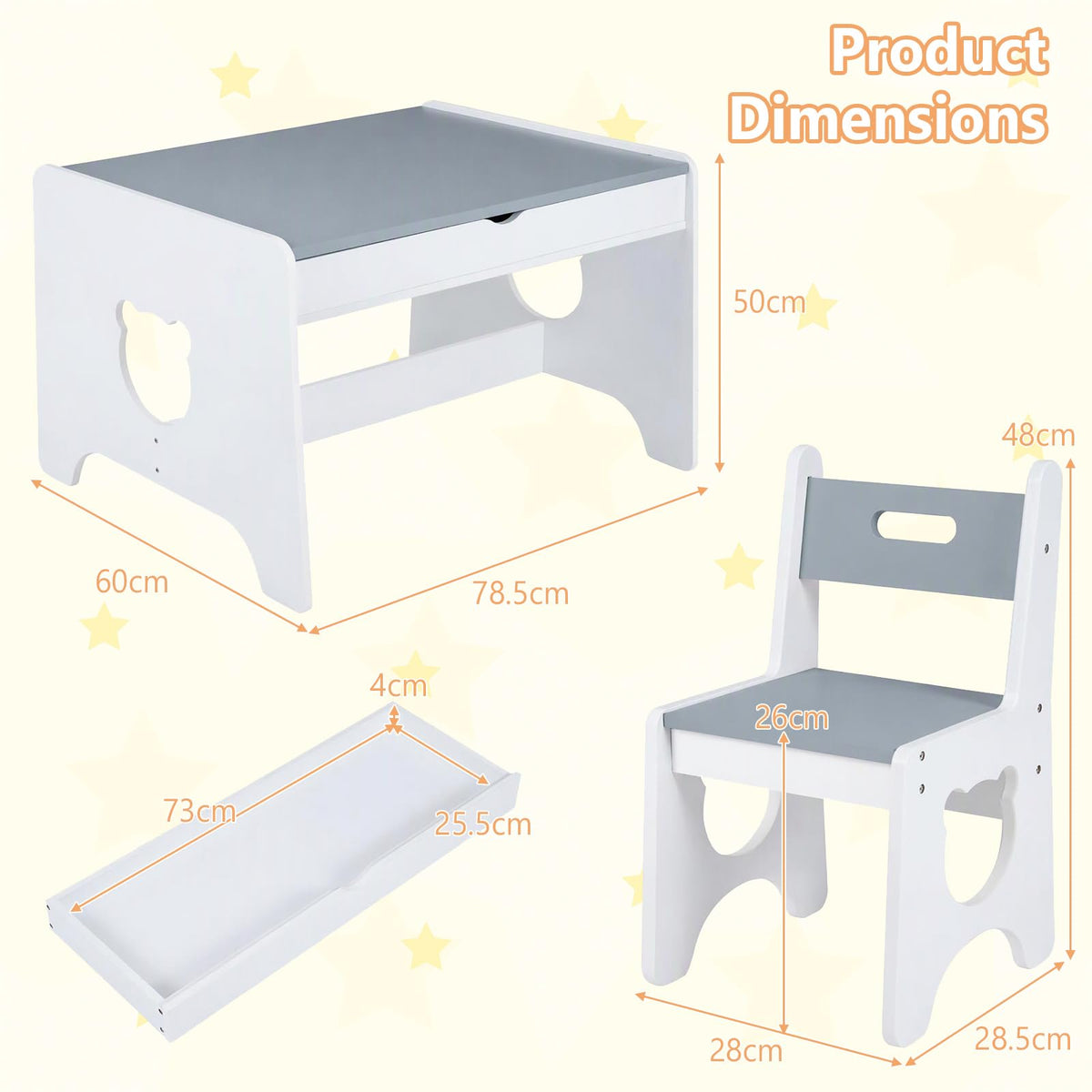 Kids Table and Chair Set, Wooden Children Activity Table