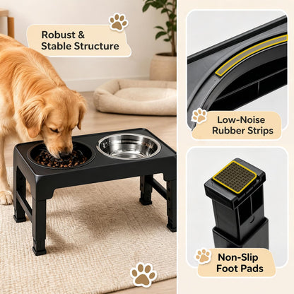 Raised Dog Bowls with Slow Feeder and 4-Level Adjustable Stand