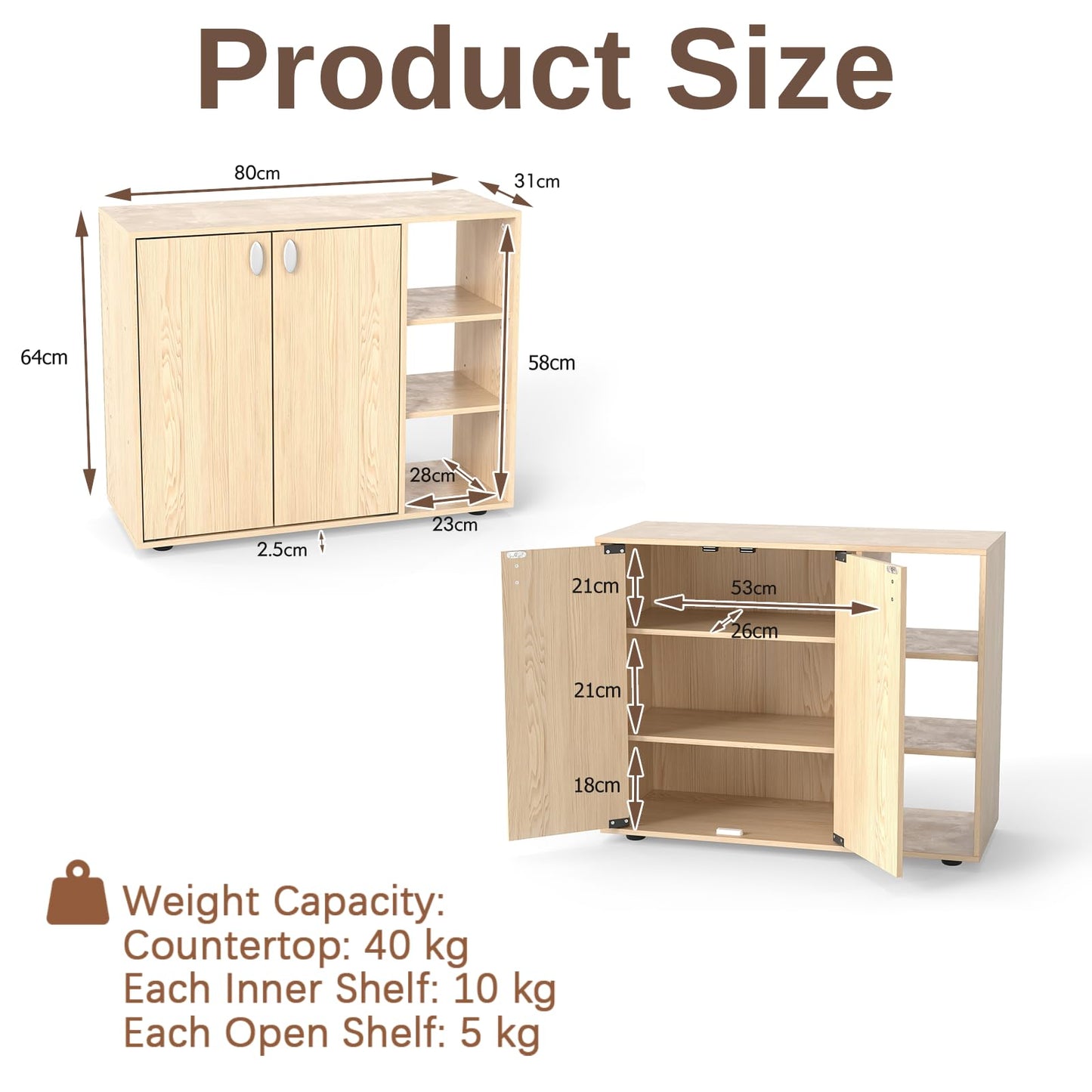 3-Tier Shoe Cabinet with Doors and Adjustable Open Shelves