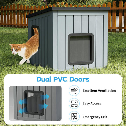 Cat House Pet Kennel with 2 PVC Doors and Sloped Roof
