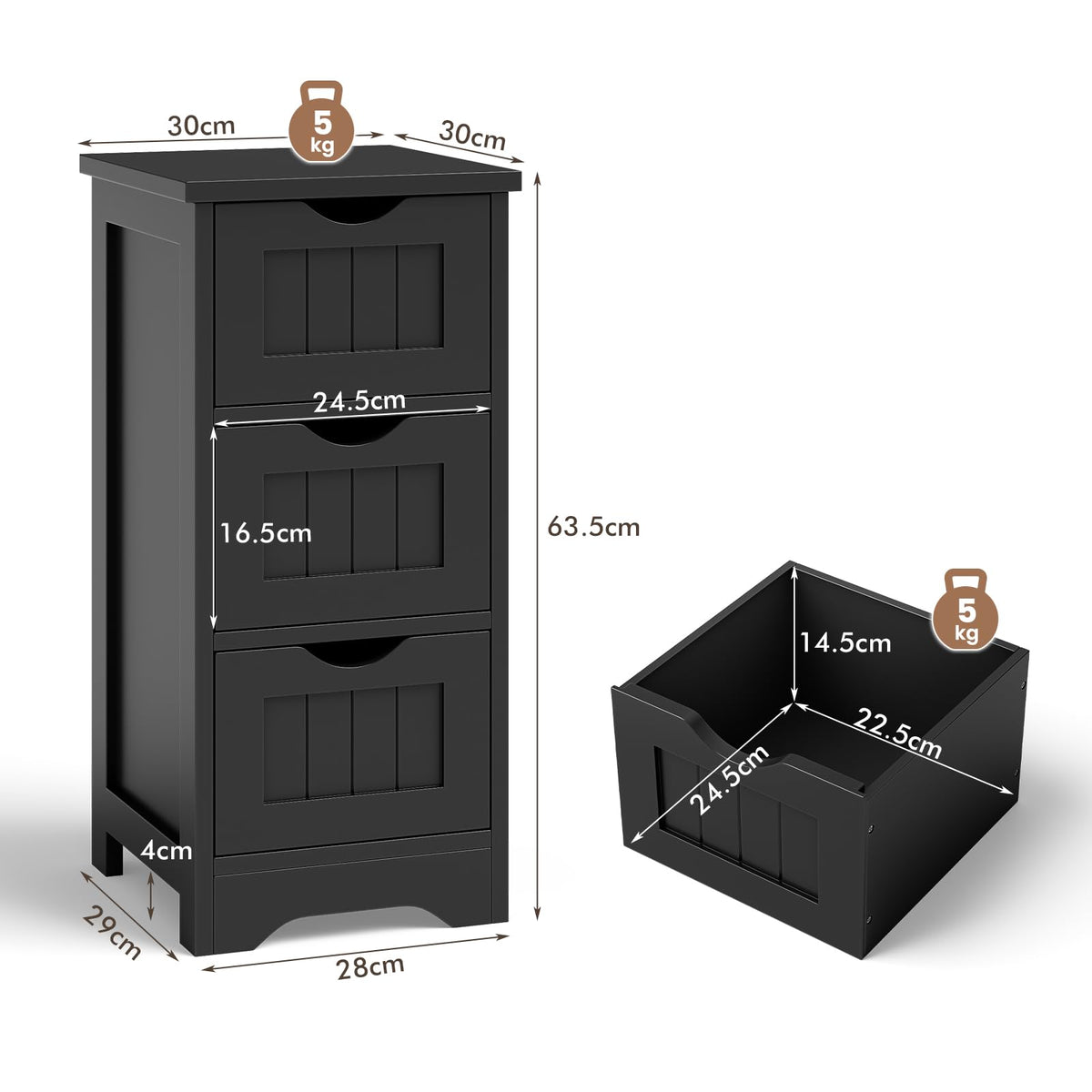 Bathroom Floor Cabinet with 3 Drawers and Cut-Off Handle
