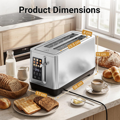 Stainless Steel Toaster with 6 Browning Levels and 4 Bread Types