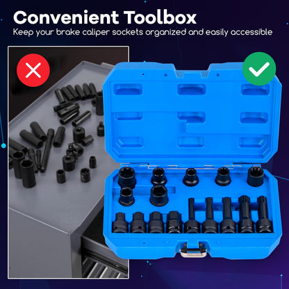 16pcs Impact Brake Caliper Socket Set with Engines and Hubs of Most Car Brands
