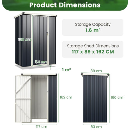 4 x 3ft Metal Garden Shed, Galvanized Outdoor Storage Shed with Lockable Door