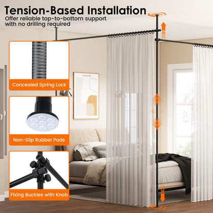 Room Divider Curtain Rod, No Drilling Adjustable Tension Rods Stand for Room Separation