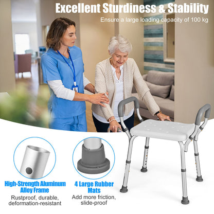 6 Positions Adjustable Bathtub Shower Stool with Detachable Handrails