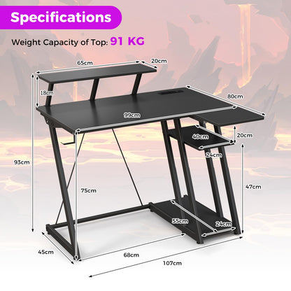 L-Shaped Gaming Desk with Outlets USB Ports and Monitor Shelf