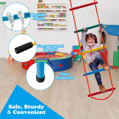 Metal Swedish Ladder Wall Bars for Kids with Gym Rings Climbing Net