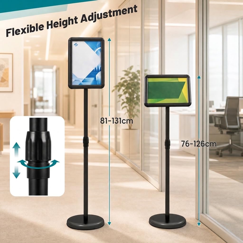 Height Adjustable Sign Holder Stand with Snap-Open Frame