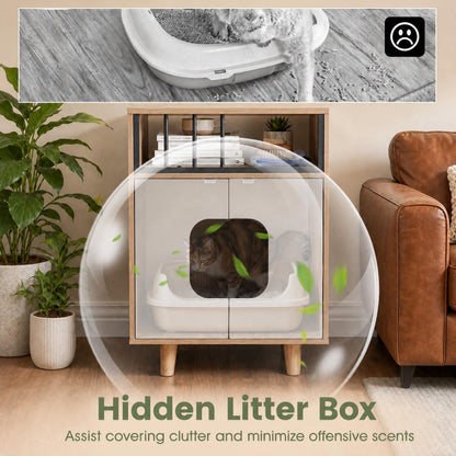3 in 1 Cat Litter Box Enclosure, Wooden Hidden Washroom Toilet