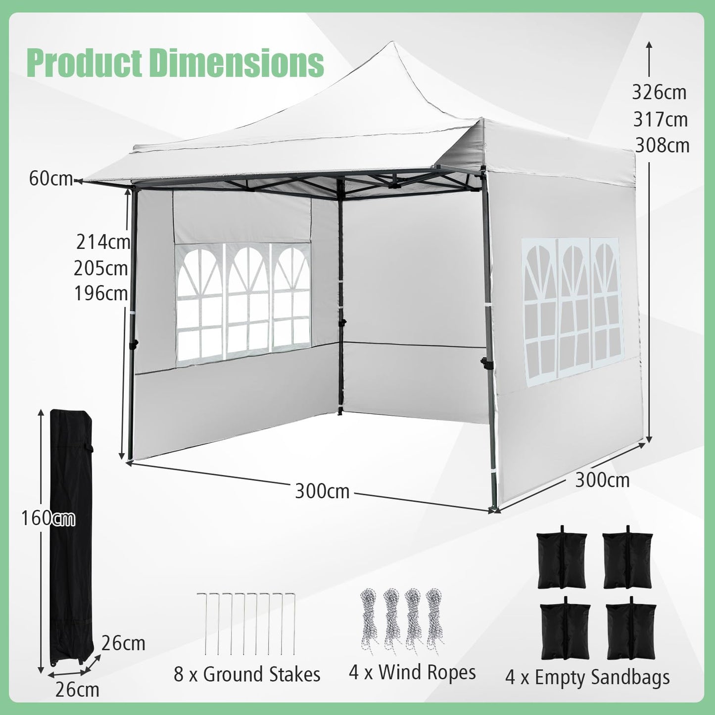 3m x 3m Pop up Canopy Tent, Outdoor Gazebo Instant Canopy
