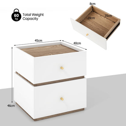 2-Drawer Modern Bedside Table with Storage Compact Floor Night Table
