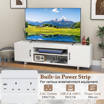 TV Stand for TVs up to 70 Inches with Power Outlet and 2 Cable Holes