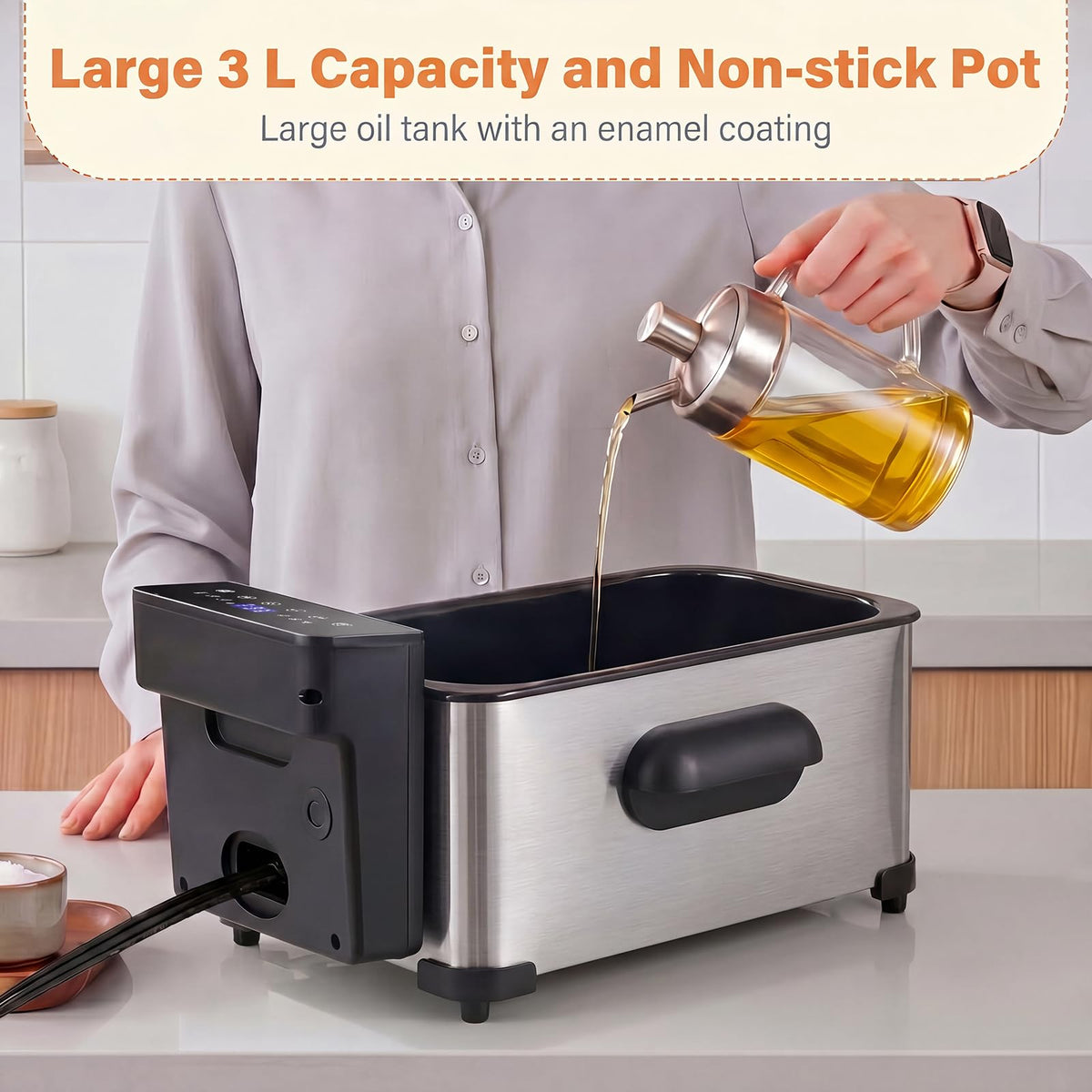 3L Electric Deep Fryer with LED Touch Screen and Viewing Window for Kitchen