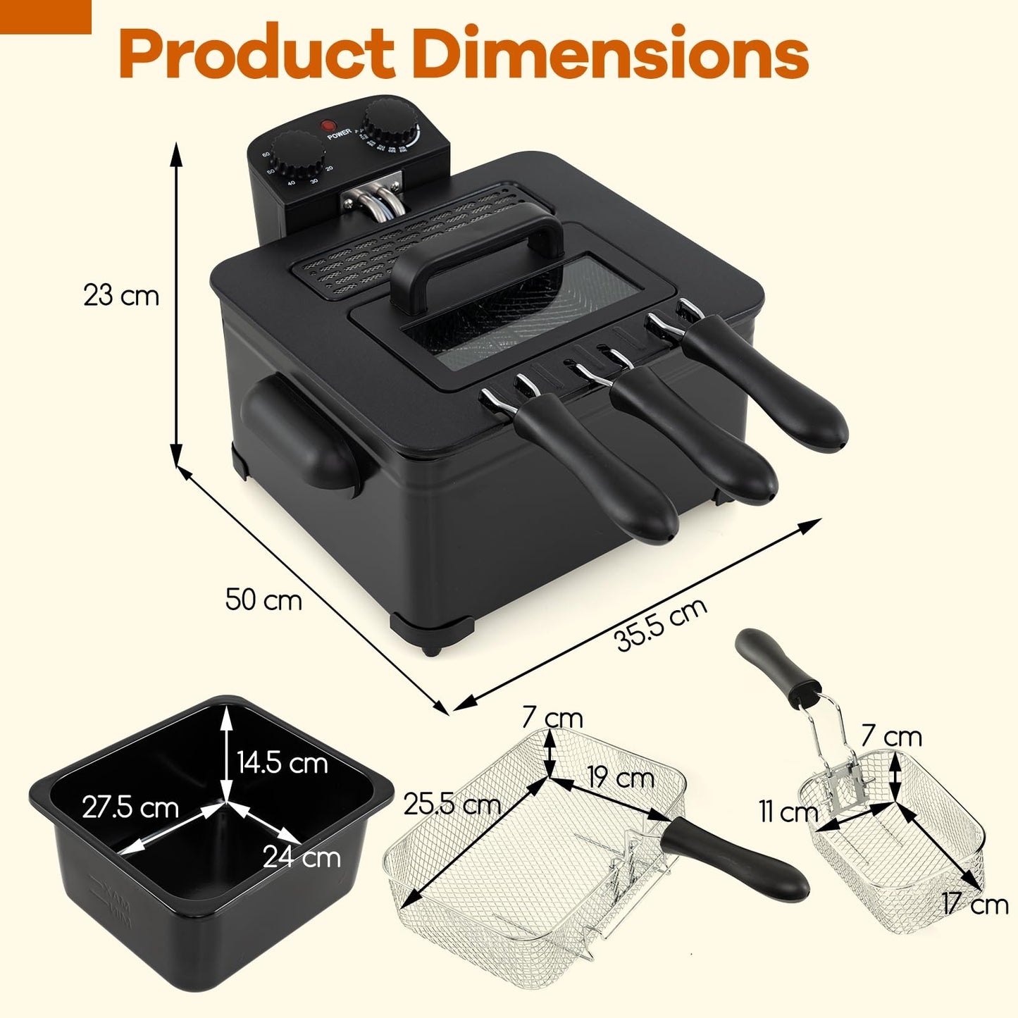 3L/5L Deep Fat Fryer, 2000W Electric Deep Fryer with 1/3 Removable Basket