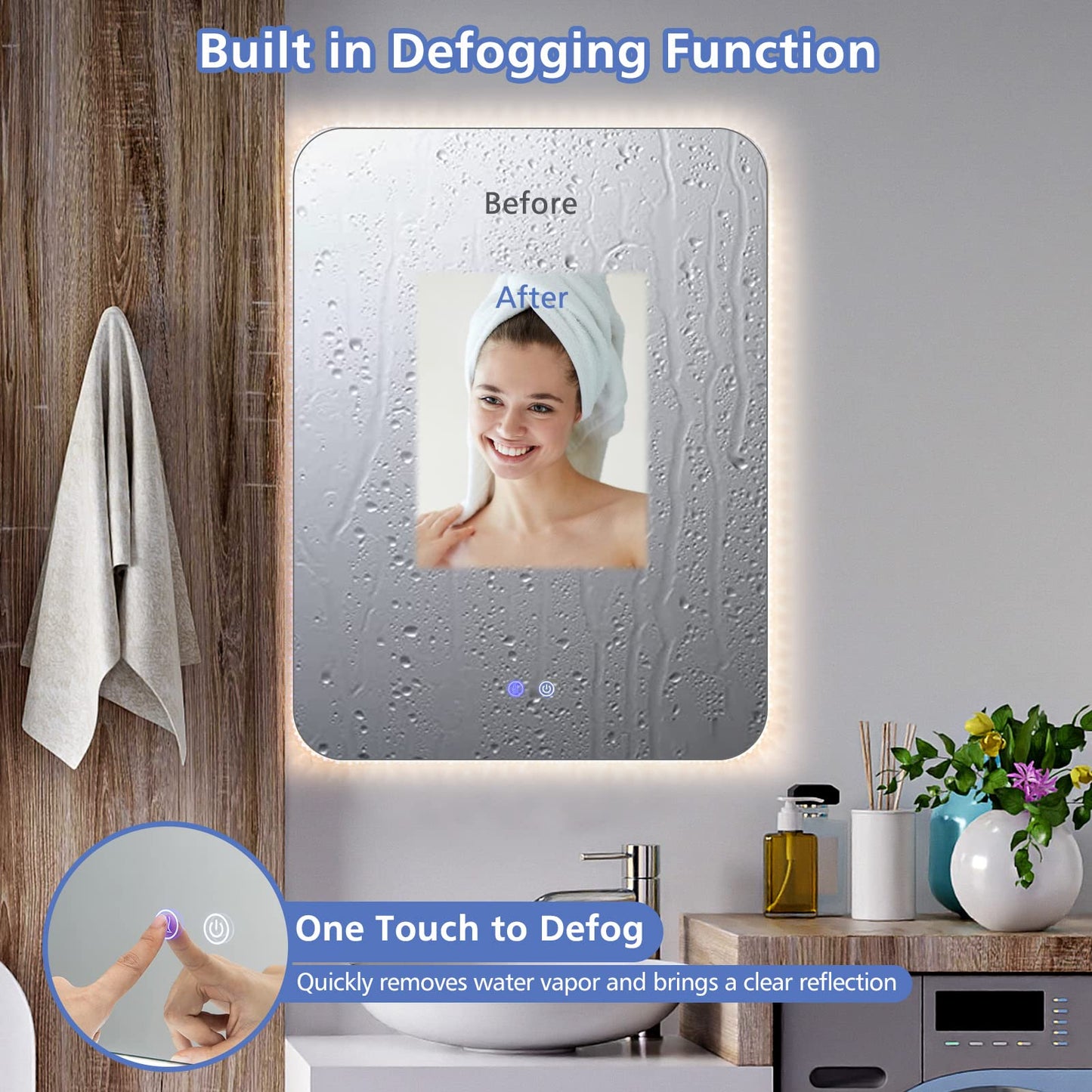 80x60cm Wall Mounted Mirror with Demister Pad