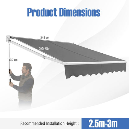 Retractable Manual Awning, Anti-UV and Waterproof Garden Patio Canopy with Fittings