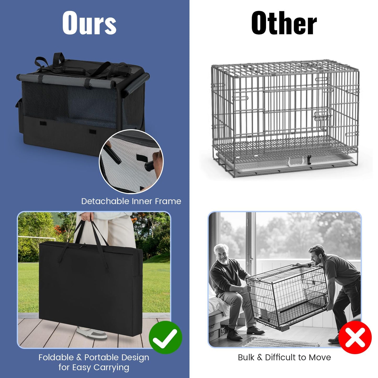 Foldable Soft Fabric Dog Cat Travel Crate with 2 Openings