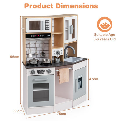 Wooden Kitchen Playset with Sound and Light for Boys Girls