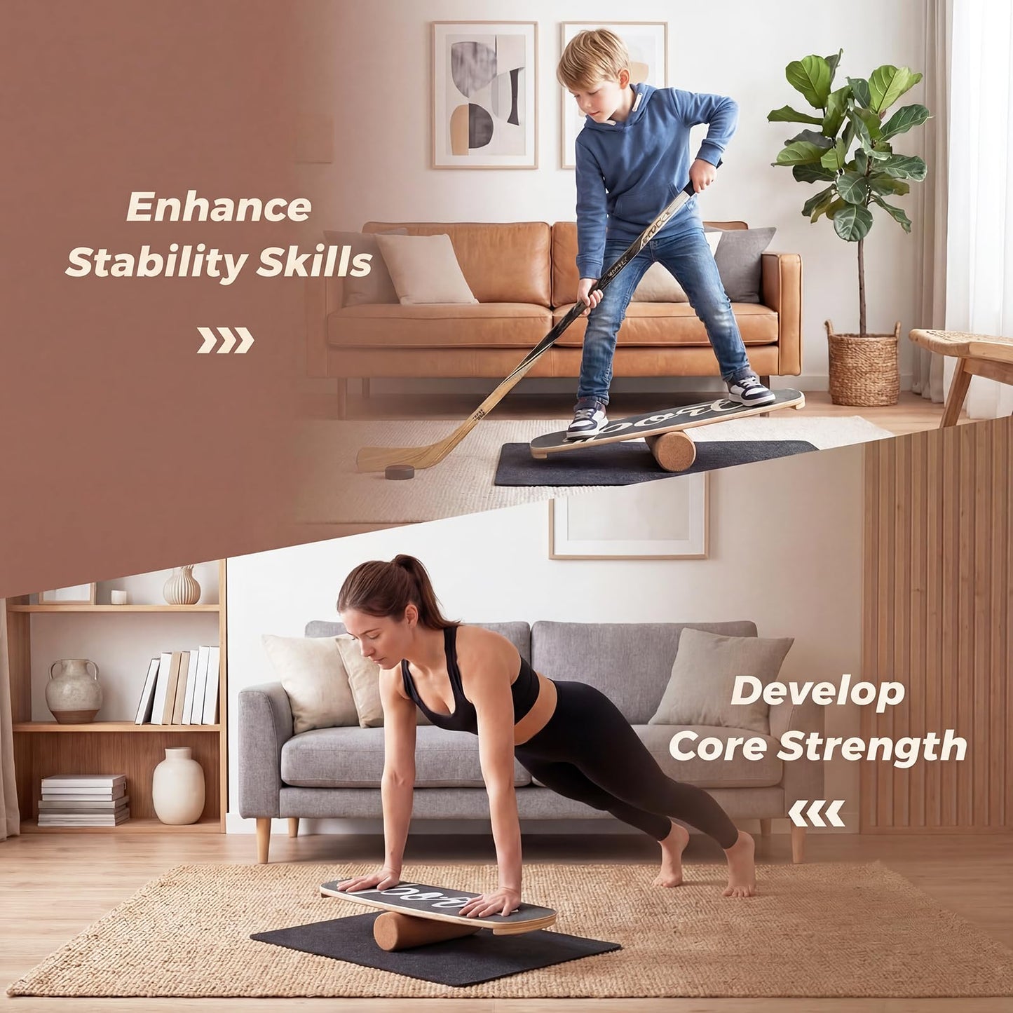 Wooden Balance Board, Surfing Skate Balance Trainer