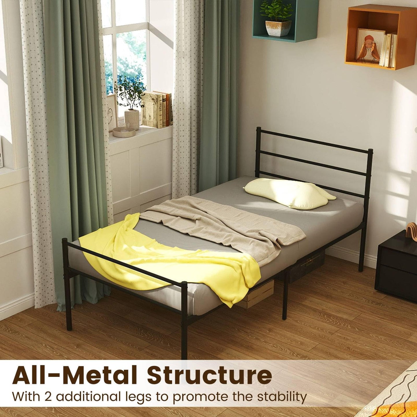 Single Size Modern Bed Frame with Metal Slat Support