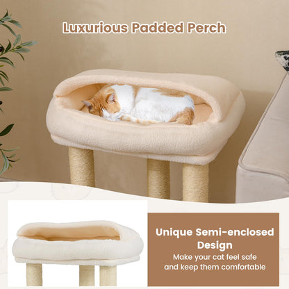 Cat Tree, 61cm Comfy Plush Top Perch Bed, Sisal Scratching Posts