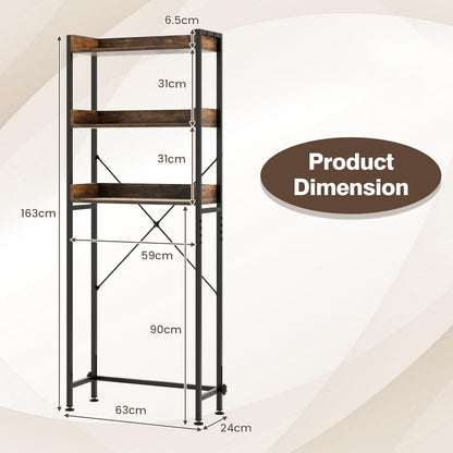 3-Tier Over The Toilet Storage Rack with 4 Hooks and Adjustable Bottom Bar