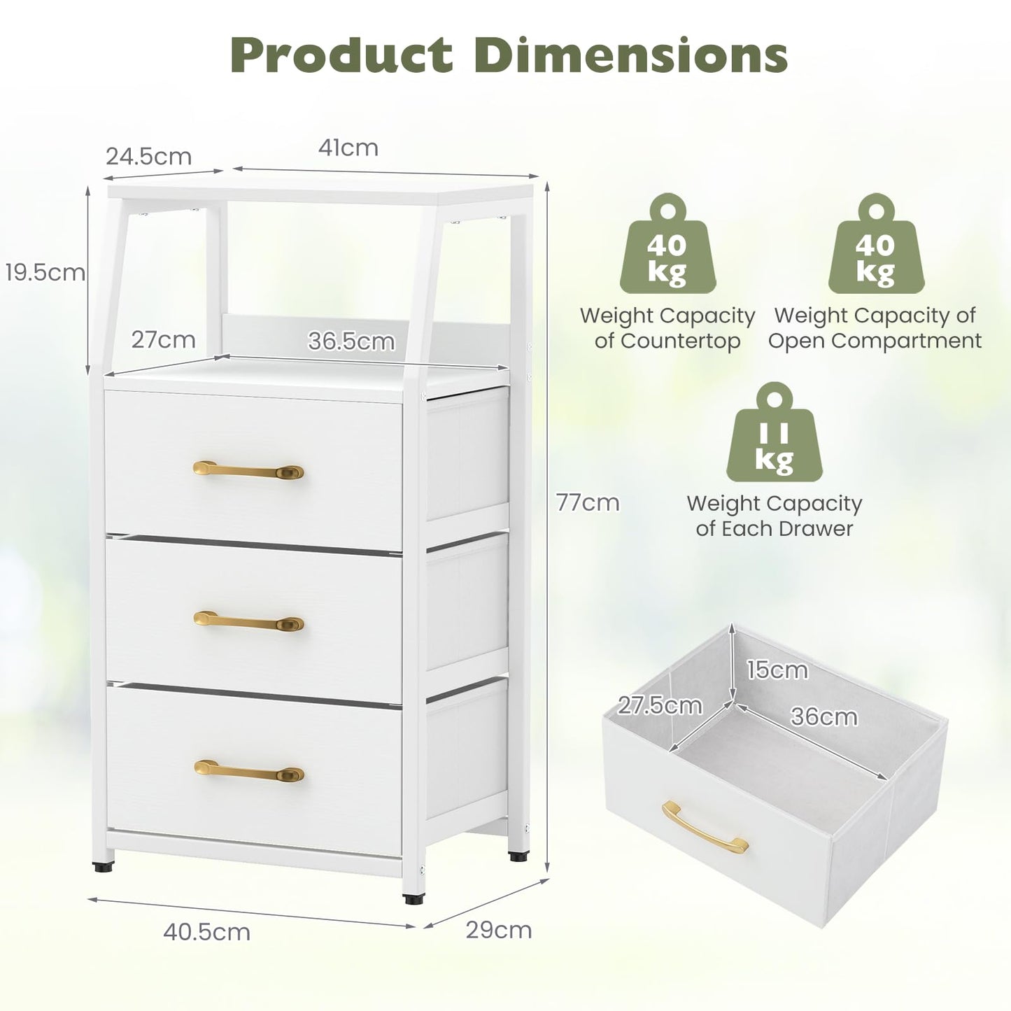 3-Drawer Storage Cabinet Vertical Storage Dresser with Detachable