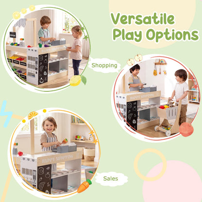 Kids Grocery Store Playset with Shopping Cart for Toddler Boys Girls 3+