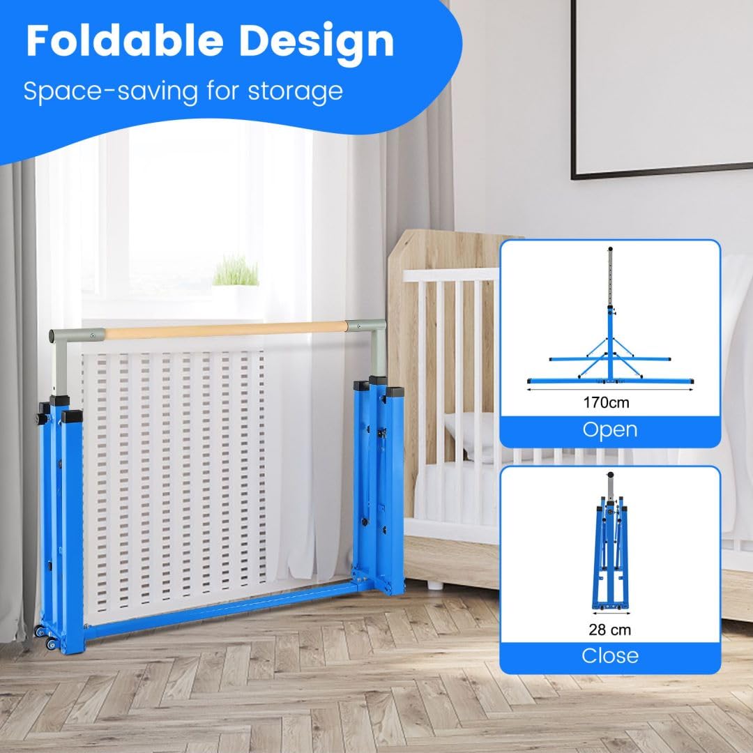 Kids Foldable Gymnastics Bar with 13 Adjustable Height