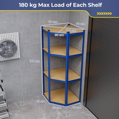 4-Tier Corner Shelving Unit 720KG Heavy Duty for Warehouse Pantry Shed and Kitchen