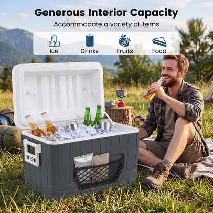 Cup Holders, Drain Plug & Mesh Storage Pocket, Portable Molded Leak-Proof Hard Cooler for Camping