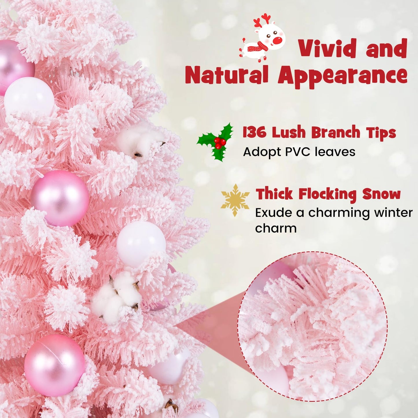 90 CM Artificial Mini Christmas Tree with 12 Natural Cotton Balls