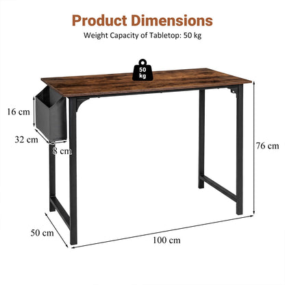 100 CM Computer Desk with Storage Bag and Hanging Hook