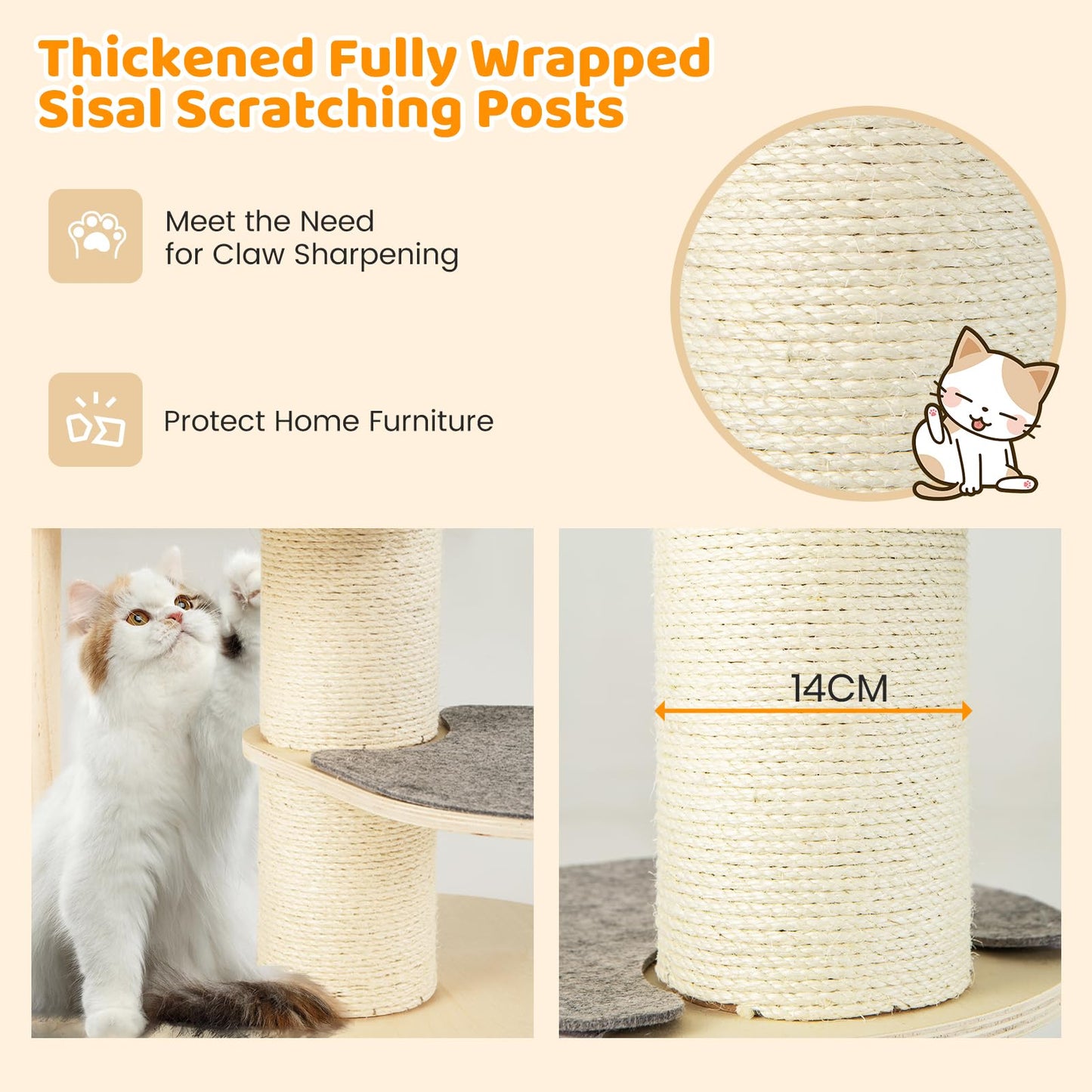 120 CM Multi-layer Cat Tower with Sisal Covered Scratching Posts and Carpet