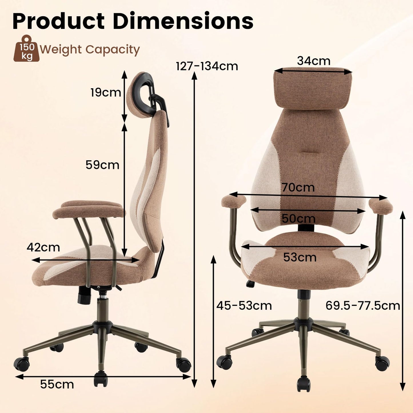 Ergonomic Office Chair, High Back Computer Desk Chair with 2D Headrest