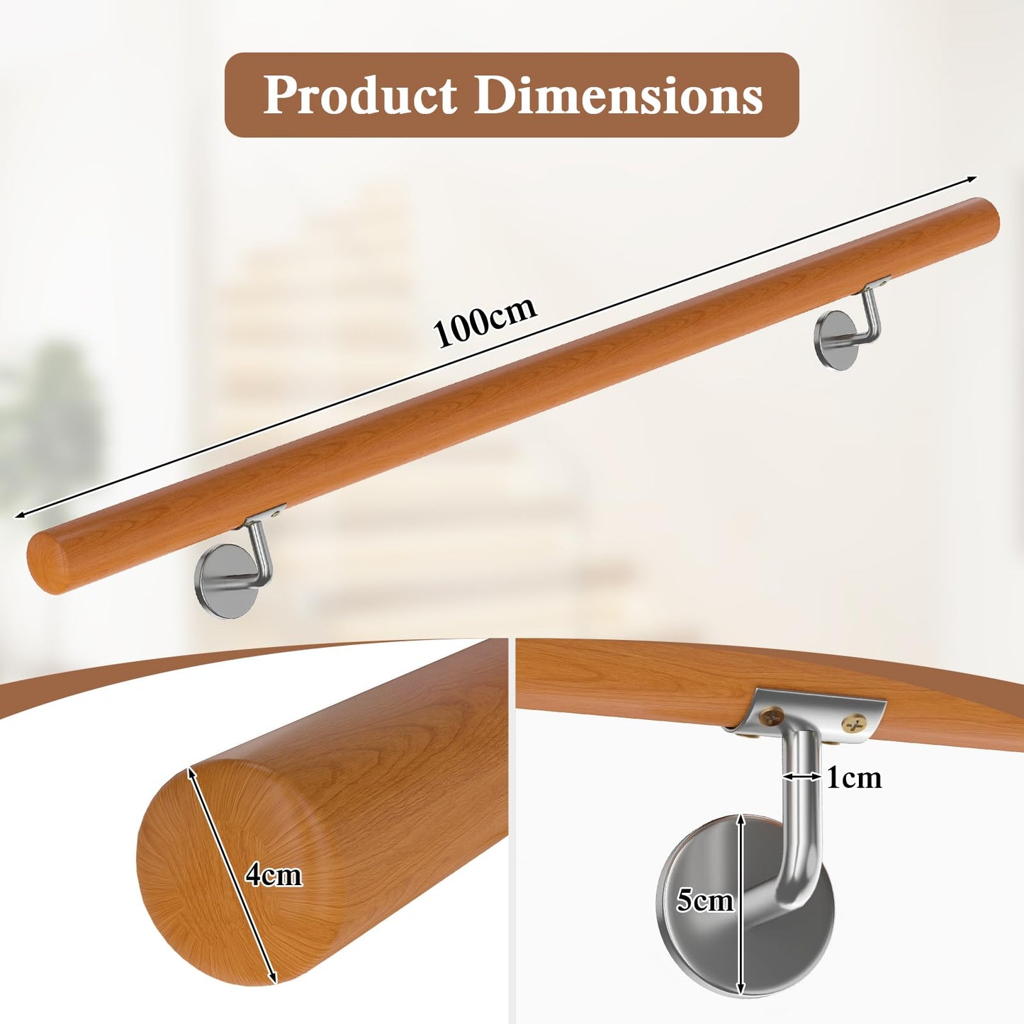 Wall Mounted Safety Stair Banister, Against the Wall Elderly Children's Loft Grab Bar Kit