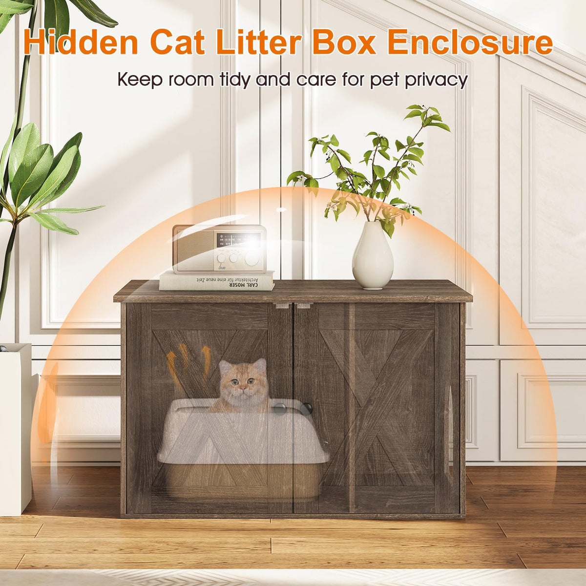 Cat Litter Box Enclosure, Hidden Privacy Kitty Washroom