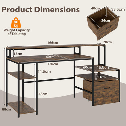 166CM Computer Desk with Charging Station, for Home Office, Study