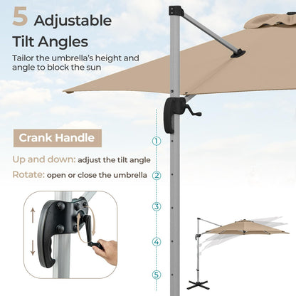 360° Rotation Offset Banana Umbrella with Tilted Design Sun Shade for Patio Market
