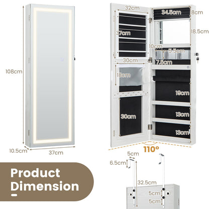 108cm Lockable Jewelry Mirror Cabinet with 3-Color LED Lights