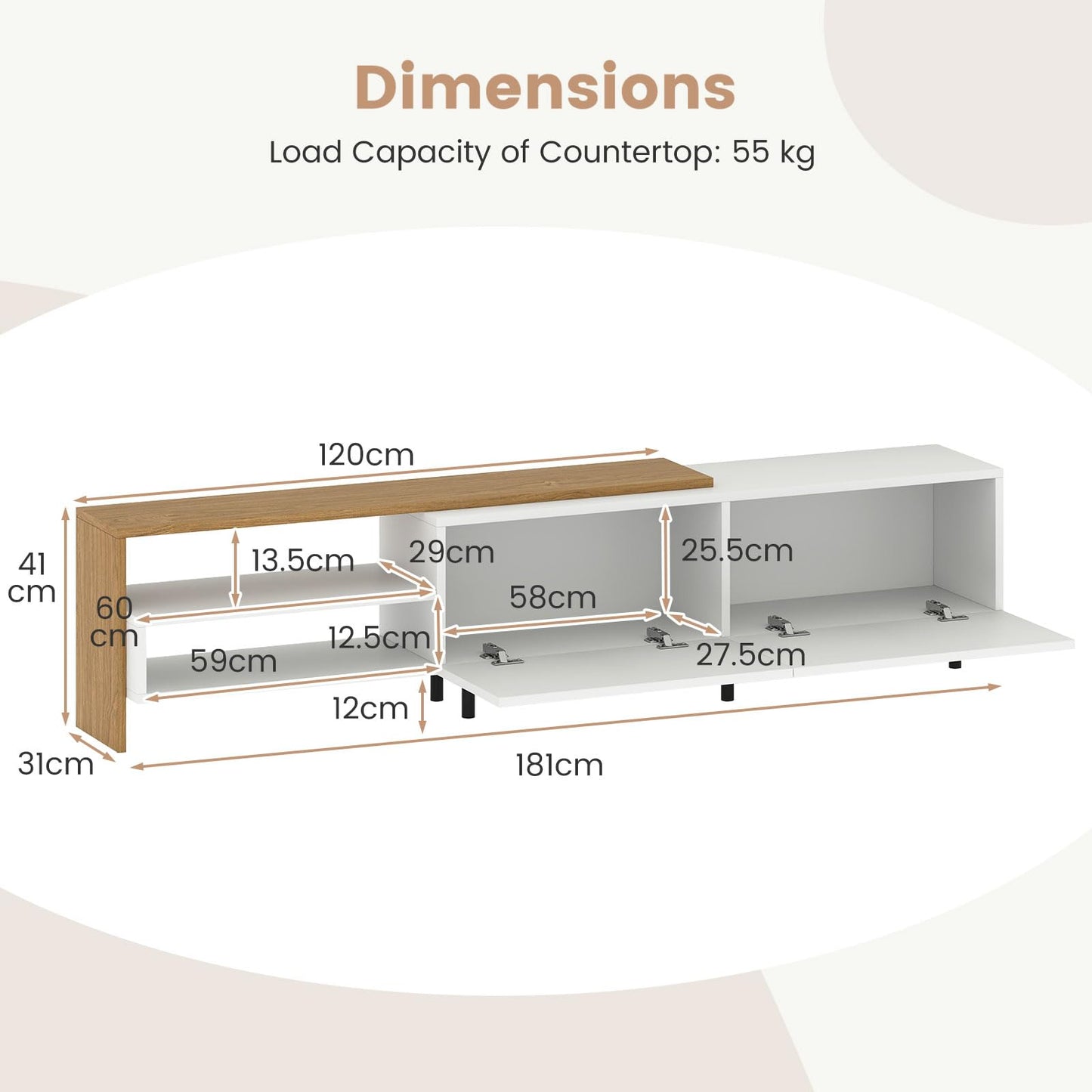 TV Stand for 80 Inches TVs with Storage Shelves and Cabinets