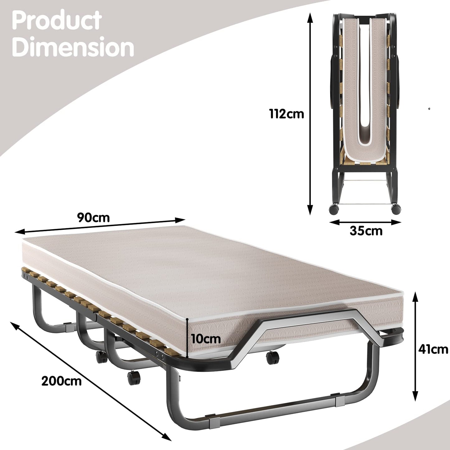 Folding Bed with 10cm Thick Luxurious Memory Foam Mattress
