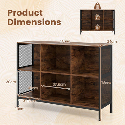 6 Cube Storage Bookcase, Wooden Freestanding Bookshelf Side Cabinet