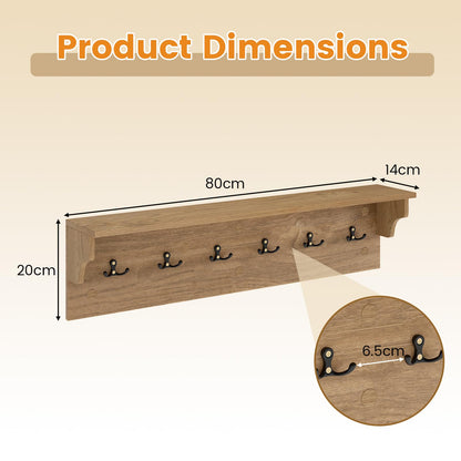 Wall-Mounted Coat Rack with Shelf, 80cm Wooden Wall Shelf Clothes Hanger