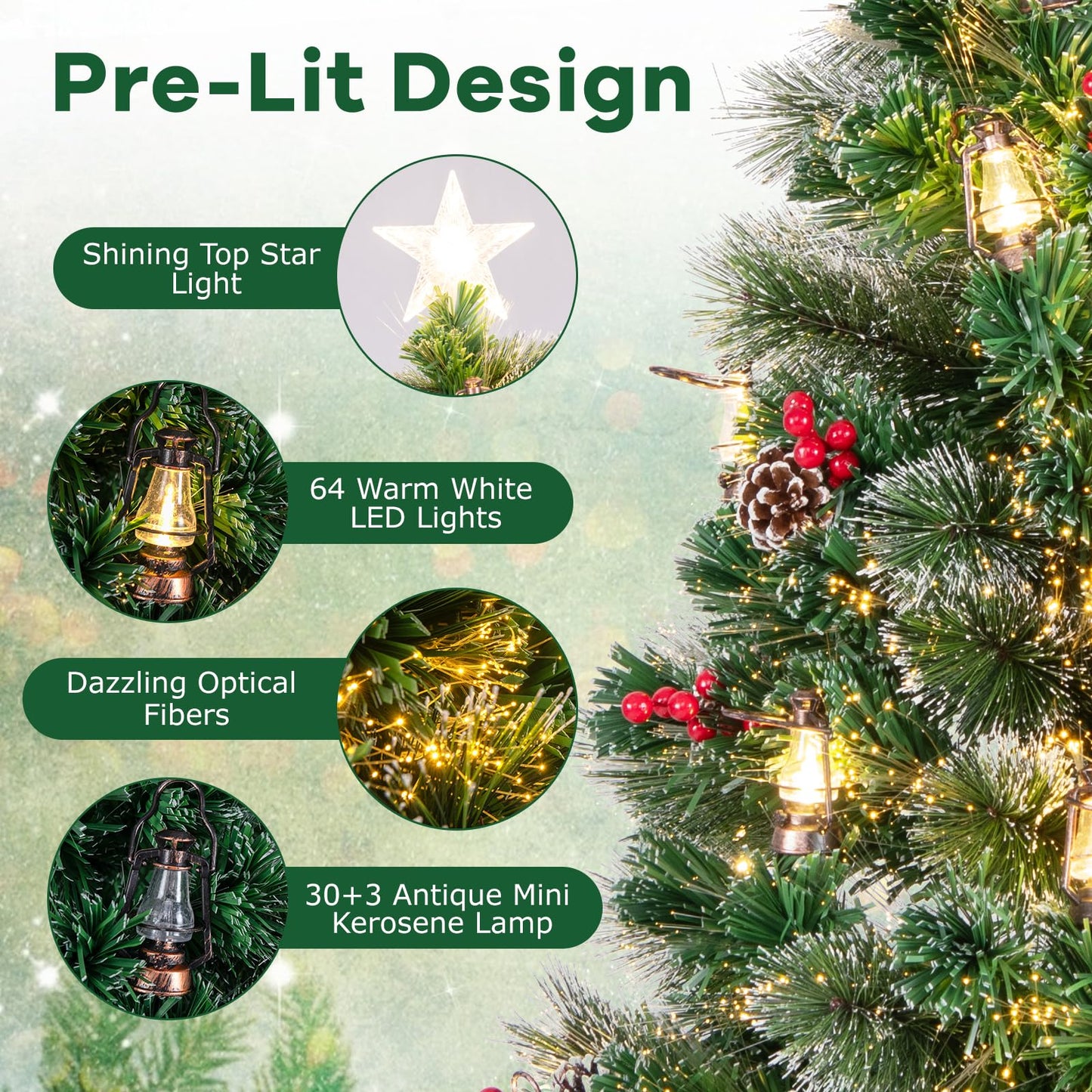 150/180CM Artificial Christmas Tree with 8 Lighting Modes and Optical Fibers