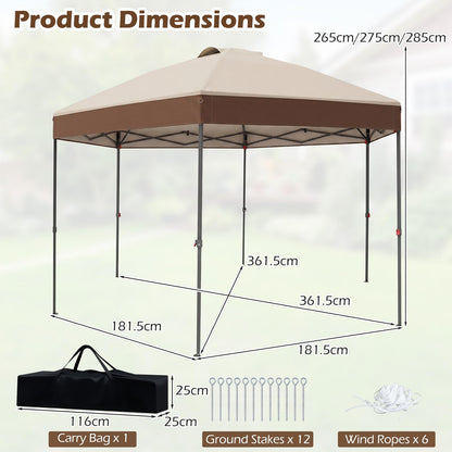 Pop up Garden Gazebo, 3.6 x 3.6m Height Adjustable Canopy Tent