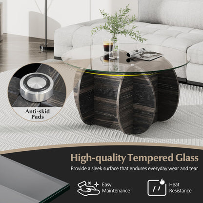 89cm Round Coffee Table Modern Accent Table with Tempered Glass Top