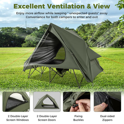 2-Person Foldable Off-Ground Camping Cot Tent with Wheeled Bag